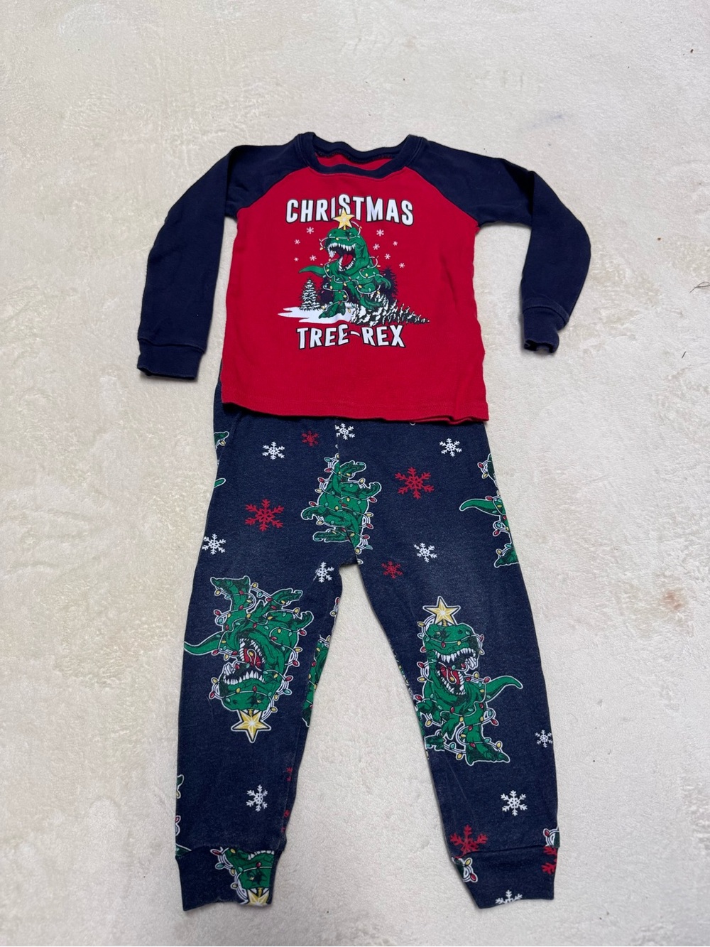 Place Christmas Tree-Rex Pajama Set - Red and Navy